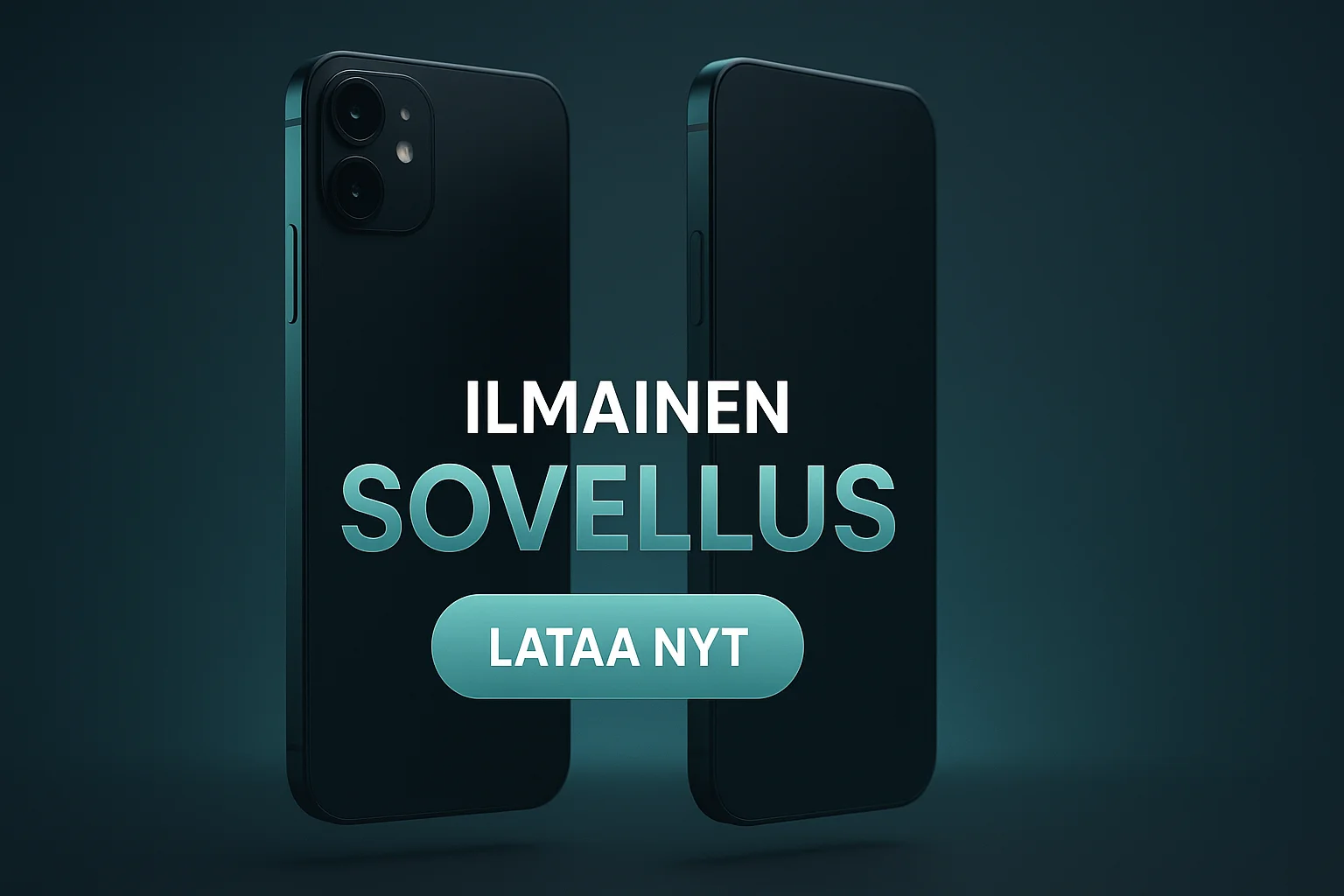 Leveä suomalainen kasinobanneri, kaksi älypuhelinta ja teksti Ilmainen Sovellus